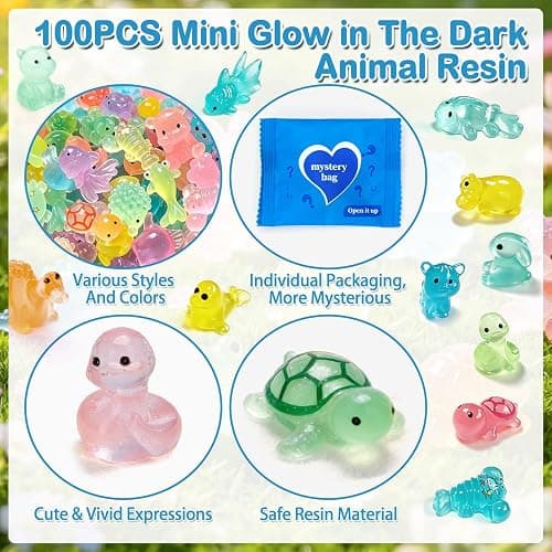 100pcs Mini Glow in The Dark Resin Animals, Mystery Bag Mini Resin Models, Blind Box Collectible Figurines, Individually Wrapped Tiny Models for DIY Fairy Garden, Micro Landscape Decor (Animals) thumbnail 5