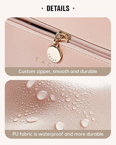 EACHY Travel Makeup Bag,Large Capacity Cosmetic Bags for Women,Waterproof Portable Pouch Open Flat Toiletry Bag Make up Organizer with Divider and Handle - Medium - AC-Pink thumbnail 5