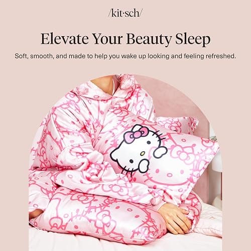 Kitsch x Hello Kitty Pillow Case – Pink Kitty Faces Toddler Bed Time Satin Pillowcase with Zipper – Soft Cooling Pillow Cover for Hair & Skin – Better Than Silk Pillowcase – Queen/Standard 19x26 thumbnail 9