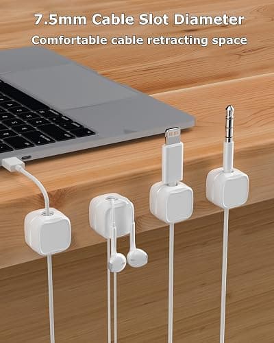 Magnetic Cable Clips, Adjustable Cord Holder Management, Adhesive Wire Keeper Organizer for Home Office Desk Phone PC Car Wall Desktop Nightstand Appliance (9-Pack White) thumbnail 2