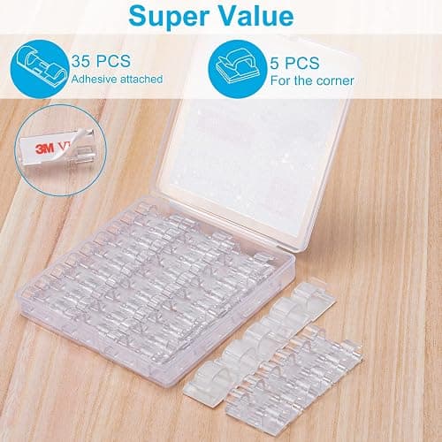 Adhesive Cable Clips Clear (40PCS, M), Upgraded Wire Holders for Wall, Strong Cord Organizer Under Desk, Car, PC, Christmas Light Indoor/Outdoor thumbnail 2