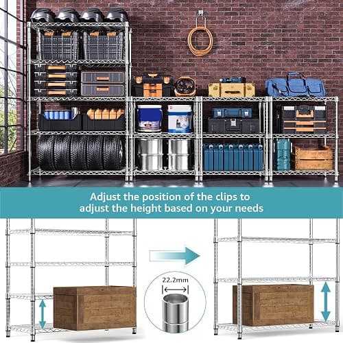M MZG 1750 LBS Storage Shelves 5-Tier Utility Shelving Unit Steel Organizer Wire Rack for Home,Kitchen,Office,Garage, Capacity 17.7" D x 47.2" W x 72.3" H | Organizer Wire Rack, for Home, Kitchen, Office, Garage, 1750 LBS Capacity thumbnail 4
