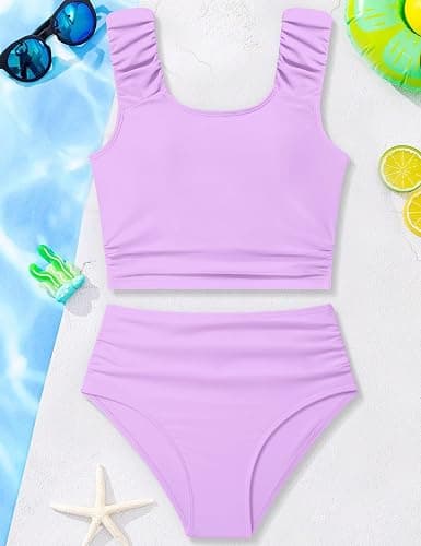 Doumlop Girls Tankini Swimsuit 2 Piece Bathing Suit Twist Cross Back Cutout Swim Tank Top Floral Print Swimwear for 7-18Y thumbnail 5