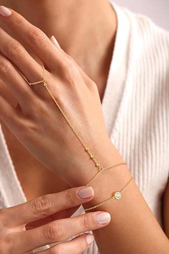 CHESKY 14k Gold Plated Hand Chain Bracelet for Women Trendy, Dainty Ring Bracelets Hand Chain Finger Nail Bracelet Simple Gold Hand Jewelry for Women Gifts thumbnail 2