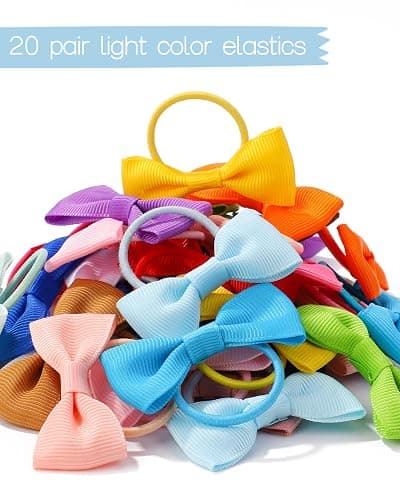 40PCS 2 Inches Baby Girls Hair Bows Ties Mini Boutique Elastic Hair Rubber Ribbon Hair Band Accessories for Kids Toddlers Infants (40 PCS), Multi-colored thumbnail 3
