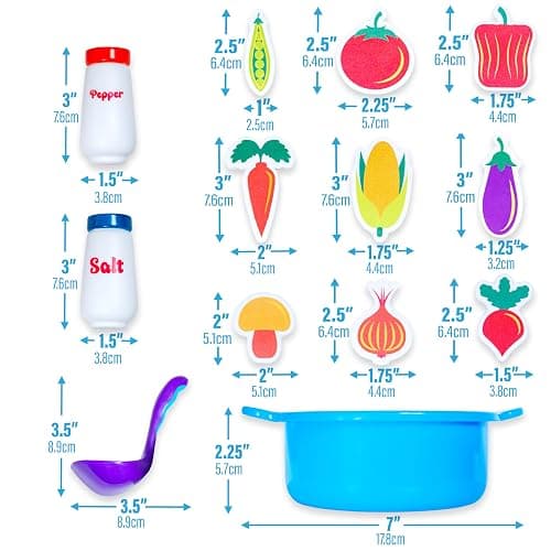 Tub Works® Tub Soup™ Scoop, Strain & Play Toddler Bath Toy | Floating Foam Veggies, Ladle for Scooping & Soup Pot for Straining | Pretend Play Cooking Kids Bath Toys | Creative Bathtub Toys thumbnail 2