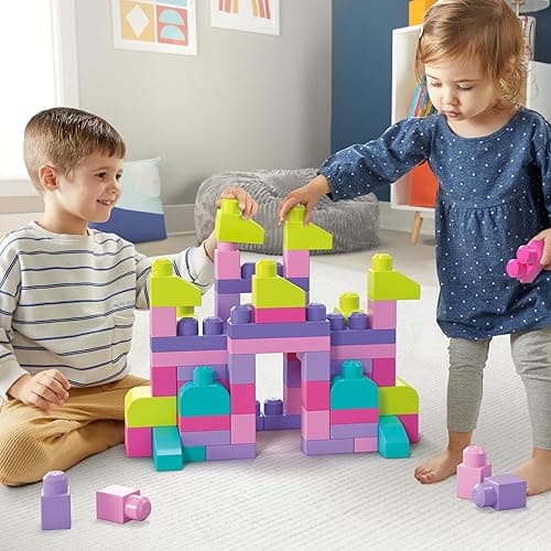 MEGA BLOKS First Builders Toddler Blocks Toys Set, Big Building Bag with 80 Pieces and Storage, Pink, Ages 1+ Years - Pink Bag thumbnail 2