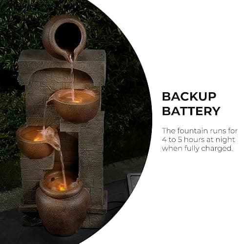 Teamson Home 28 in. Cascading Bowls and Stacked Stones LED Outdoor Water Fountain for Outdoor Living Spaces to Create a Calming Oasis in Gardens and Landscaping, on Patios, Balconies, Lawns, Brown thumbnail 8
