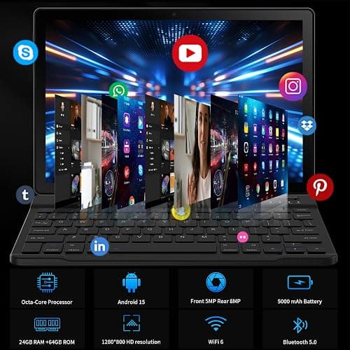 Latest 2025 Upgraded Android Tablet 10.1 Inch with IPS HD Touch Screen, Dual Camera, 64GB Storage 1TB Expansion, 8 in 1 Tablets Kit with Keyboard, Protective Case, Mouse, Stylus, BT 5.4, WiFi 6 thumbnail 3
