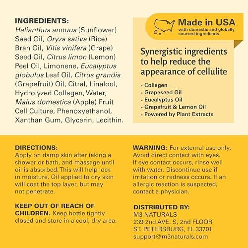 Firming Body Massage Oil with Collagen & Stem Cell – Helps Smooth The Appearance of Cellulite & Improve Skin Texture – Refreshing Aromatherapy Body Oil for Legs & Full Body – 8 Fl Oz by M3 Naturals thumbnail 3