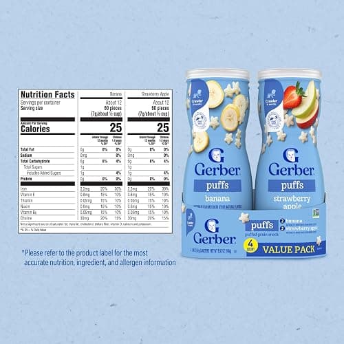 Gerber Baby Snacks Puffs Variety Pack, Banana & Strawberry Apple, 1.48 Ounce - 2 count of four packs, Package may vary, 1.48 Ounce (Pack of 8) thumbnail 2