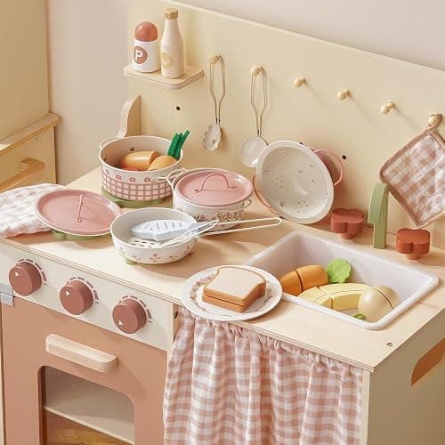 ROBUD Play Pots and Pans Sets for Kids Kitchen, Play Kitchen Accessories Pretend Cooking, Cartoon Pink Metal Pots and Pans Metal, Kids Kitchen Playset, Mini Toy Kitchen Accessories(9 Pieces) thumbnail 7