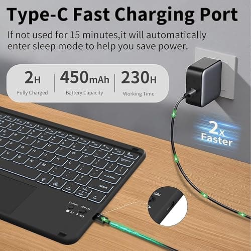 JKSML for iPad(A16) 11th/10th Generation Case with Keyboard (11/10.9 inch) | 2025/2022, 7 Color Backlight Detachable Bluetooth Cover with Trackpad, Flip Stand Case Thin with Pencil Holder, Black thumbnail 6