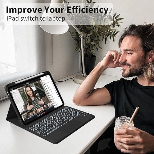 JKSML for iPad(A16) 11th/10th Generation Case with Keyboard (11/10.9 inch) | 2025/2022, 7 Color Backlight Detachable Bluetooth Cover with Trackpad, Flip Stand Case Thin with Pencil Holder, Black thumbnail 9