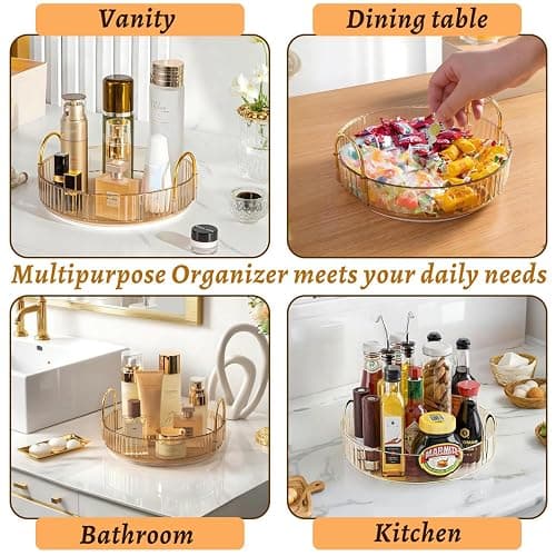 Makeup Organizer for Vanity 360 Rotating, Large Capacity Cosmetic Organisers for Lipsticks, Jewelry, Nail Care, Skincare, Perfume, Ideal Desk Organizer for Dresser, Bathroom and Kitchen(Gold, 1 Tier) thumbnail 6