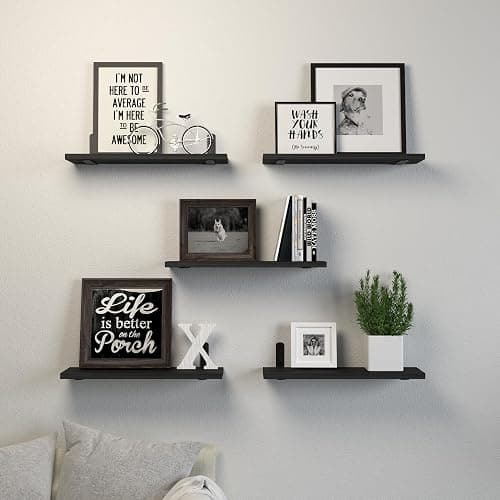 DOLLFIO Floating Shelves, 5 Sets Wall Shelves, Wood Floating Shelves for Bedroom Wall Décor, Wall Mounted Floating Bathroom Shelf for Storage, Floating Book Shelf, Living Room – Black thumbnail 6