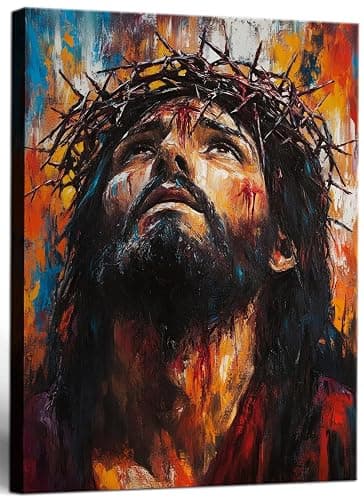 Framed Jesus Canvas Wall Art Crown of Thorns Picture Religious Print Poster Faith Christian Painting Artwork for Living Room Bedroom Church or Office Decor 12x16 Inch Ready to Hang - Image 1