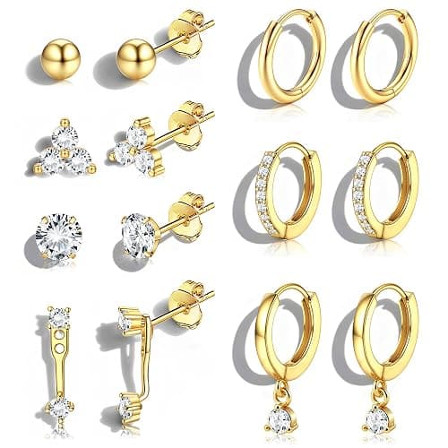 Jstyle Hypoallergenic 14K Gold Plated Stud Hoop Earrings for Women - Surgical Stainless Steel Earrings Trendy Small Hoops Cartilage Earring Stacks Huggie Earring Set for Multiple Piercing Jewelry - Image 1