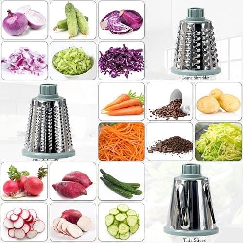 YOUCZON Rotary Cheese Grater Multi-Purpose Stainless Steel Cheese Shredder - Cheese Grater With Handle Effortless Grating of Carrots, Potatoes, Vegetables, and Fruits (blue) thumbnail 5