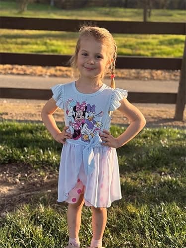 Disney Princess Frozen Elsa Minnie Mouse Stitch Toddler Girl Romper With Skirt Overlay Summer Jumpsuit with Bow 2-6 Years thumbnail 2