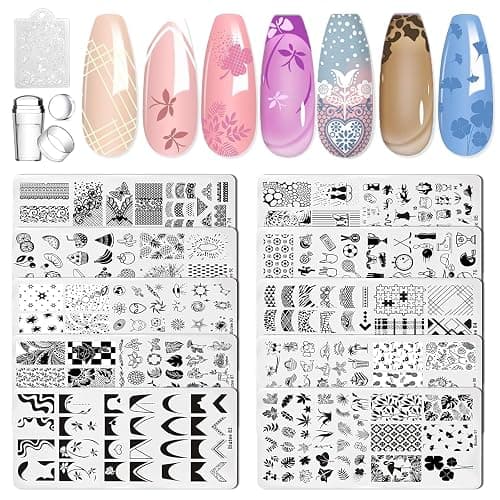 Biutee Nail Art Stamping Plates Set 10PCS French Line Stamp Templates, Nail Stamping Kit with Silicone Nail Stamper for DIY Print Manicure Salon Design Gift In Home - Image 1