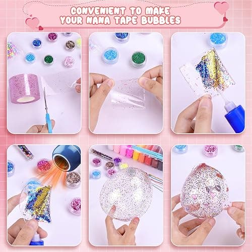 SelfTek 55Pcs Nano Tape Craft Kits - Nano Tape Bubbles Kit with Pump Sequins Glitter Powder Stickers Clay Scissors Tools DIY Bubble Art Set for Making Bubbles Crafts thumbnail 5