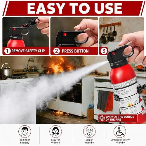 Small Fire Extinguisher for Home & Car – (4-Pack, 1.32lb Each) Portable ABC Chemical Powder Fire Extinguishing Spray | for Kitchen Grease, Electrical, Vehicle & Garage Fires, Easy to Use thumbnail 3