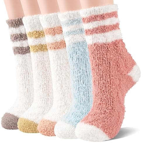 Comfoex Kids Fuzzy Socks Girls Slipper Soft Fluffy Cozy Cabin Warm Winter Home Socks 5 Pairs for Age 4-14 - Image 1