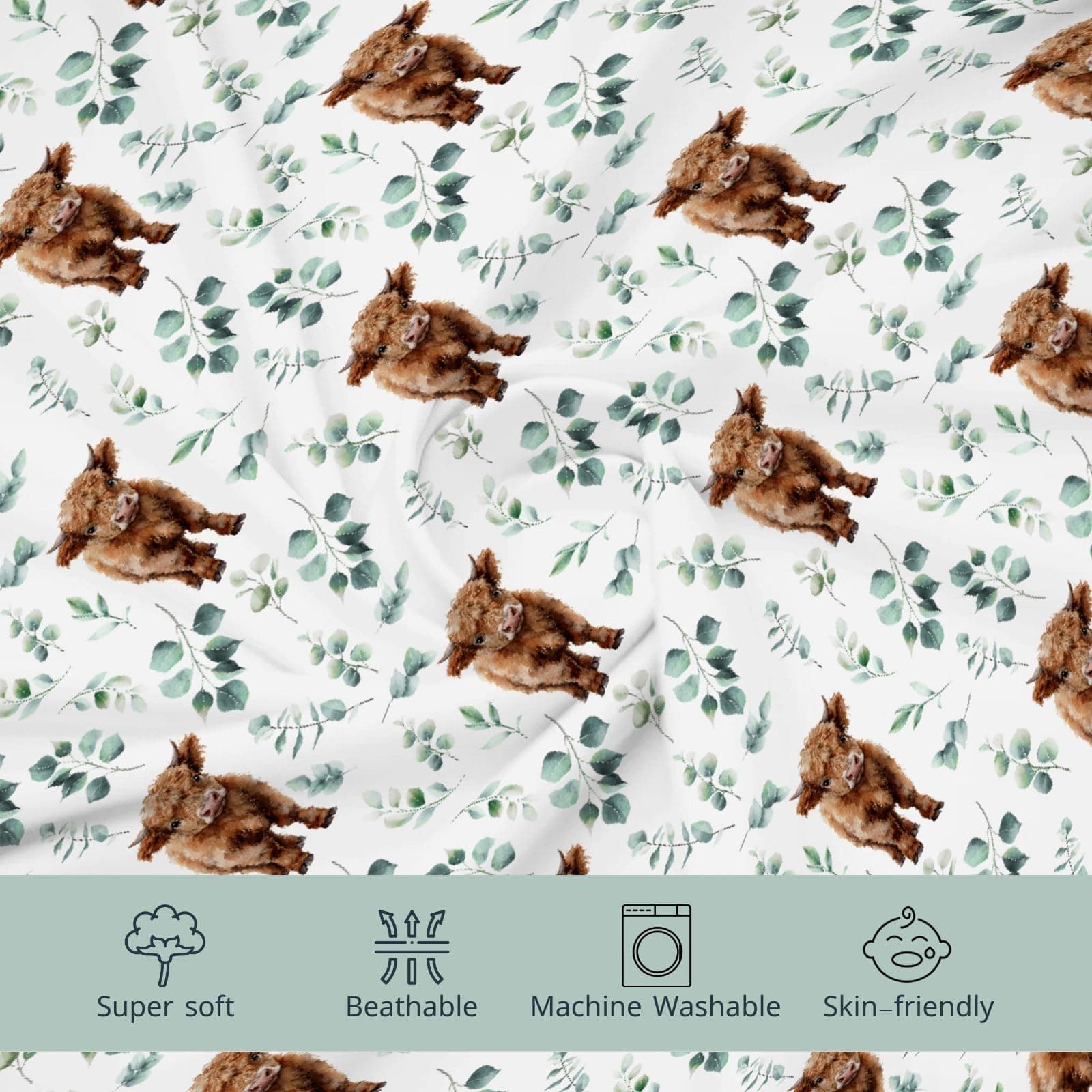 HawSkgFub Highland Cow Eucalyptus Leaf Changing Pad Cover for Baby Girl Boy, Natural Western Farm Animal Diaper Change Table Covers, Soft Stretchy Safe Snug Fitted Changing Mat Sheet Fit 32"/34" x 16" thumbnail 8