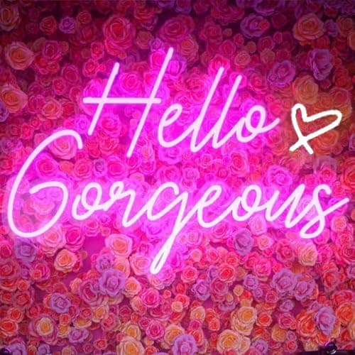 Hello Gorgeous Neon Sign Hello Beautiful Pink LED Neon Lights for Home Wedding Birthday Backdrop Bacelorette Party Wth Dimmable Switch(5V,16.5X10.6inches) - Image 1