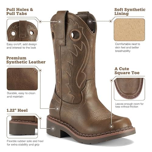 Rollda Boys Cowboy Boots Kids Western Boots Square Toe Girls Cowgirl Boots for Toddler/Little Kid/Big Kid thumbnail 4