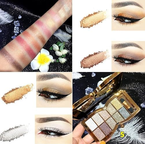 Bernecy Glitter Eyeshadow Palette,10 Colors Sparkle Shimmer Eye Shadow Highly Pigmented Long Lasting Makeup Set Gold (Type 5), Small thumbnail 5