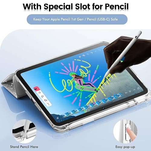 INFILAND Compatible with iPad A16 11th Generation 11 Inch 2025 Case, iPad Case 10th Generation 10.9 Inch, Glitter Cover with Sparkly Clear Back, Pencil Holder, for Kids Girls, Silver thumbnail 6