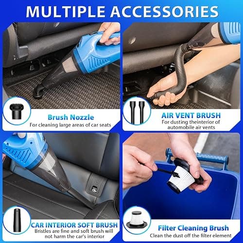 THINKWORK Car Cleaning Kit Car Detailing Kit,Car Cleaning Kit Interior Cleaner with High Power Blue Handheld Vacuum Cleaner,Brush Sets,Windshield Cleaner and Storage Bag,Car Accessories,Car Gift Set thumbnail 5