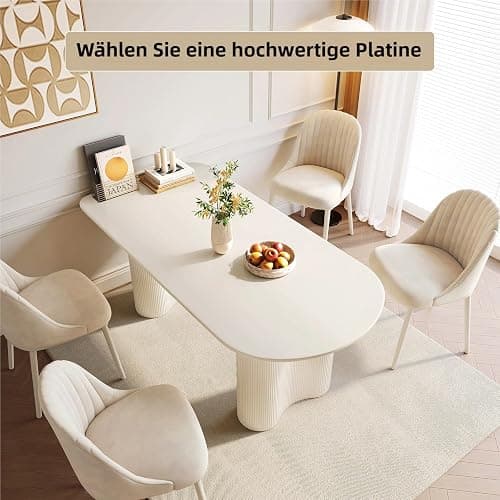Miuuod 62,99" Esstisch, Moderner Küchentisch für 6 Personen, Indoor Esstisch für Küche, Bar, Wohnzimmer, Kleiner Raum, Cremeweiß, Nur Tisch - 160cm Nur Tisch - Weiß thumbnail 8