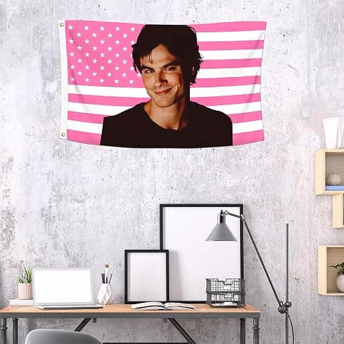 Shmbada 3x5 Ft Decorative Ian Somerhalder Flag Double Stitched with 2 Brass Grommets for Indoor Outdoor, Wall Hanging Tapestry College Dorm Room Decoration (Pink, 3x5 ft) thumbnail 2