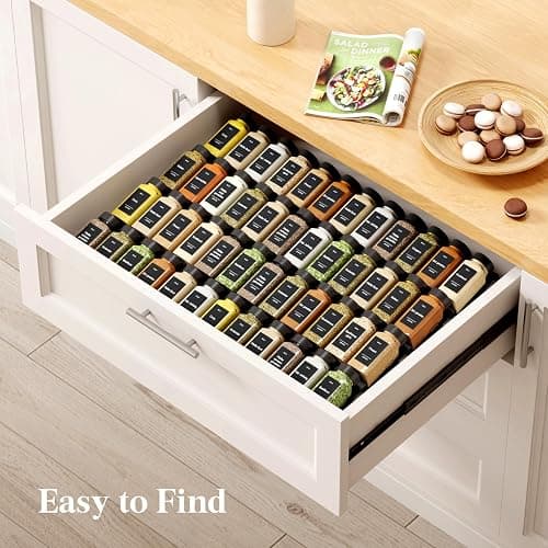 Lifewit Spice Drawer Organiser, 36PCS Interlocking Expandable Spice Rack Tray Inserts with Non-Slip Mats for Kitchen Drawers, Adjustable Storage for Spice and Seasoning Jars, Black thumbnail 6