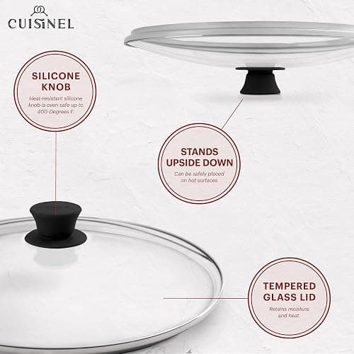 Cuisinel Pre-Seasoned Cast Iron Skillet (12-Inch) W/Tempered Glass Lid and Handle Cover Oven Safe Cookware | Heat-Resistant Holder | Indoor and Outdoor Use | Grill, Stovetop, Induction Safe thumbnail 4