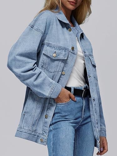 AUTOMET Women's Button Down Oversized Jeans Jacket with Pockets | Classic Denim Jacket with Chest Pockets, Loose Fit Boyfriend Style Coat for Fall thumbnail 3