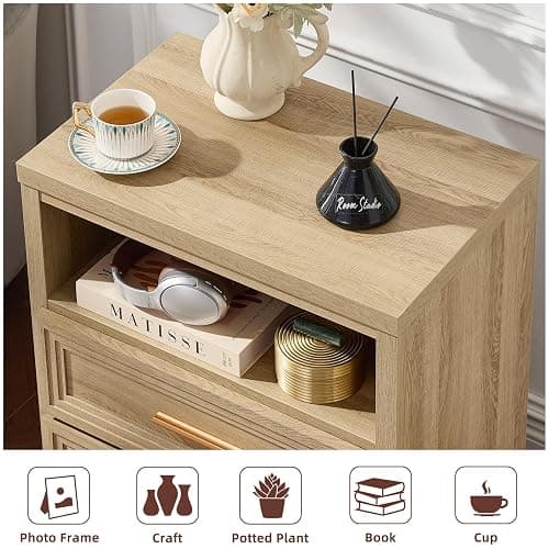 RWYHG Dresser and Nightstand Sets 2 Piece, 6-Drawer Dresser, Oak | Farmhouse Bedroom Dresser and Nightstand Set with 6-Drawer Dresser and 2-Drawer Nightstand, Metal Handles and Ample Storage thumbnail 7