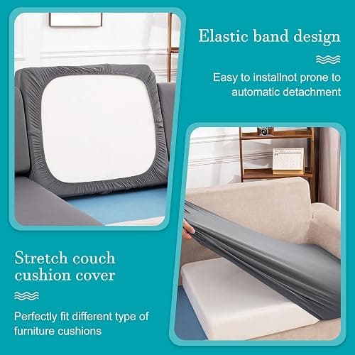 BIETYONE 12Pcs Stretch Patio Cushion Covers,Outdoor Couch Covers Replacement,Outdoor Couch & Sofa Slipcovers,for Patio Furniture Cushion Covers,Washable Reusable urniture Protector(Grey,Cover Only) thumbnail 5