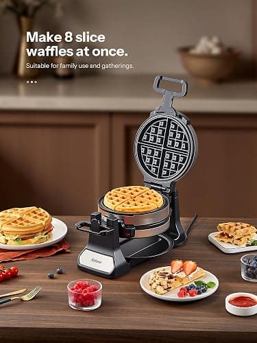 Belgian Waffle Maker, Classic Rotating Waffle Iron with Nonstick Plates, Removable Drip Tray and Cool Touch Handles, Double Flip Waffle, Rotating Belgium Waflera Maker by Yabano, Brushed Stainless thumbnail 6