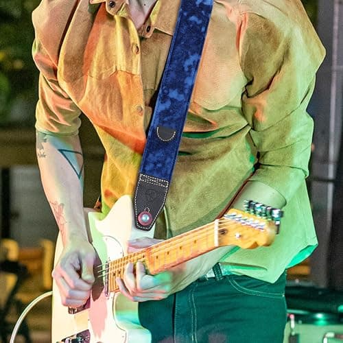 YIKOKO Guitar Strap 2 inch Velvet Guitar Straps with Full Grain Leather End, for Bass Electric and Acoustic Guitars, Free Strap Button, 2 Strap Locks and 4 Guitar Picks thumbnail 2