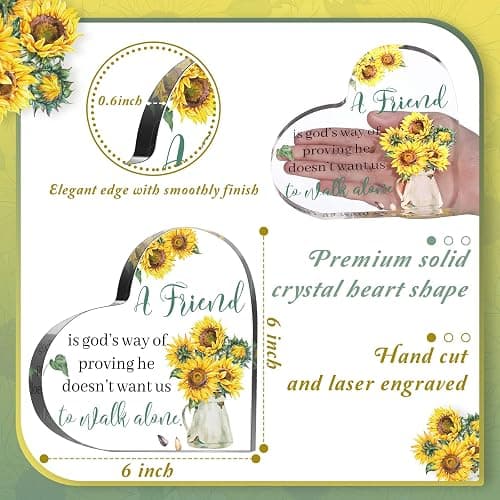 Chunful Christian Gifts for Friends Women Religious Birthday Friendship Gifts for Inspirational Friend Women Coworker Glass Crystal Table Wedding Centerpieces Decor(Sunflower Style) thumbnail 3