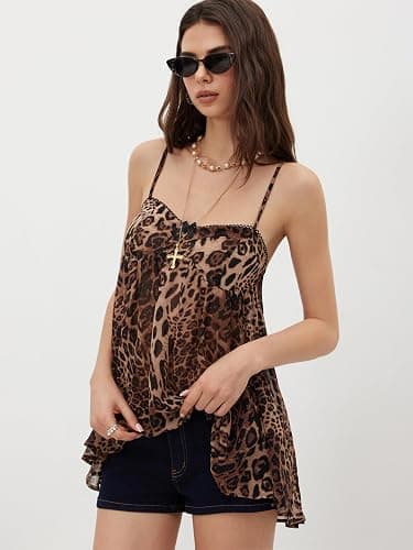 CIDER Leopard Print Dress Chiffon Bowknot Sleeveless Oversized High Waist Square Neck Night Dress thumbnail 3