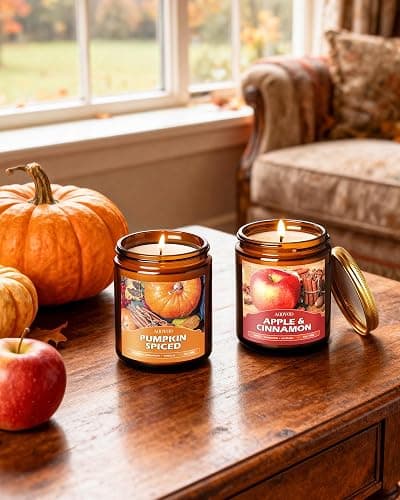 AOOVOO Fall Candles Set - 4 Pack Candles for Home Scented, 28 oz Natural Soy Wax 200 Hour Long Lasting, Autumn Gifts Set for Women Men Fall Fragrance of Pumpkin/Apple Cinnamon/Clove/Wheat Vanilla thumbnail 5