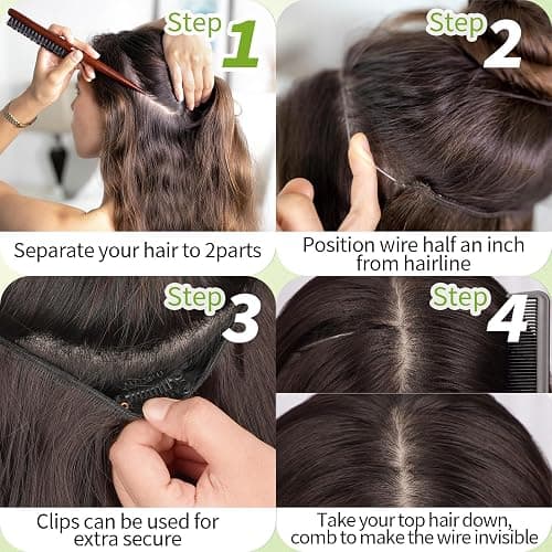 KooKaStyle Invisible Wire Hair Extensions with Transparent Wire Adjustable Size 4 Secure Clips Long Wavy Secret Synthetic Hairpiece 20 Inch 120g Rich Dark Brown with Warm Tones for Women thumbnail 8