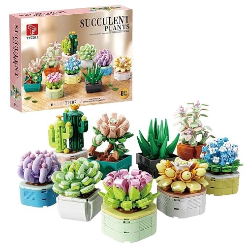 TYCOLE Tiny Flowers Succulents Artificial Plant Set-Creative Botanical Building Block 9 in 1 Toy, Botanical Collection for Office&Home Decor,Christmas Birthday Gift for Adults and Kids 8-12(832 PCS) - Image 1