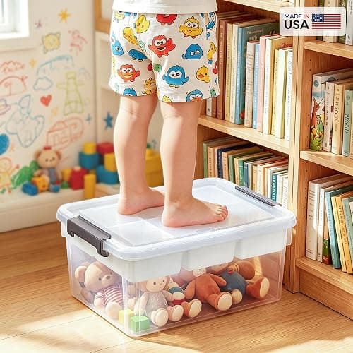 Citylife 17QT Clear Craft Organizers and Storage Box with Removable Tray | Stackable Art Supply Organizer Storage Bins with Lids for Beads, Markers, Sewing, Tools, Playdoh, Coloring Books, Made in USA thumbnail 9