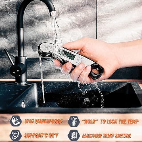 Digital Meat Thermometer, Waterproof Instant Read Food Thermometer for Cooking and Grilling, Kitchen Gadgets, Accessories with Backlight & Calibration for Candy, BBQ Grill, Liquids, Beef, Turkey… thumbnail 5